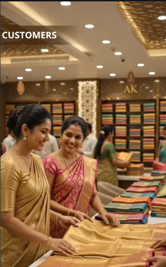 ak.ahamed salesperson helping customers choose sarees